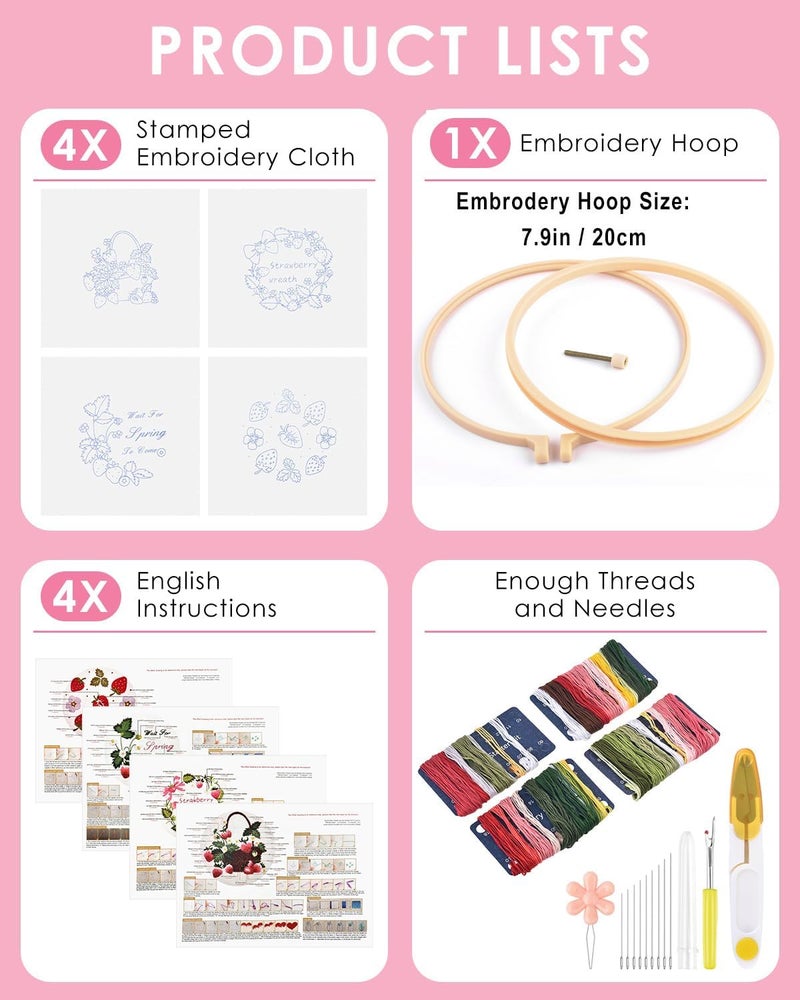 TINDTOP Embroidery Kit for Adult, 4 Pack Cross Stitch Practice Kits for Beginners Include Embroidery Cloth Hoops Threads for Craft Lover Hand Stitch with Embroidery Skill Techniques - Image 2